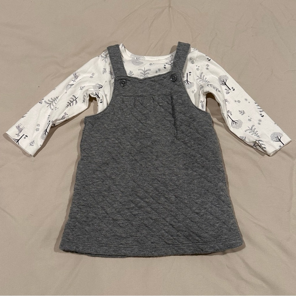 Gray Quilted Dress with Long Sleeve Shirt